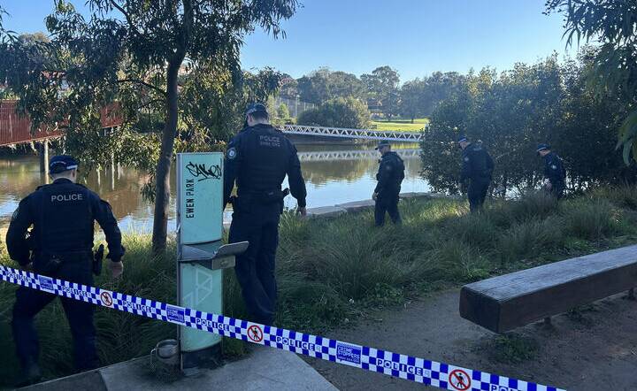 NSW Police search an area near the Cooks River, Tuesday, May 28, 2024 for a missing mother and newborn child after the discovery of a birth scene on a Sydney river bank. Picture: AAP 